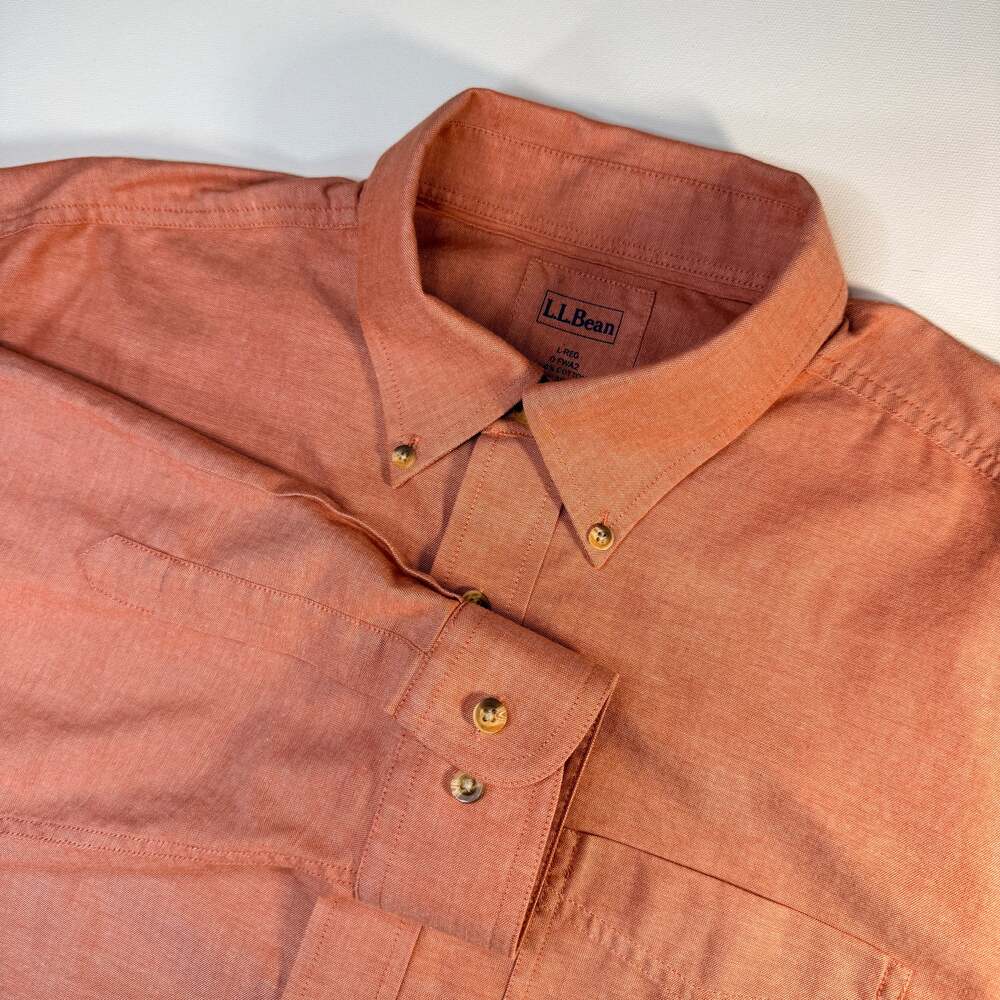 LL Bean Regular Fit Oxford Shirt Salmon Coral Orange 100% Cotton  Mens Large